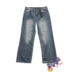 M. Society Men's Blue Dark Denim Jeans Wash Mid Rise Relaxed Straight Size 36x30